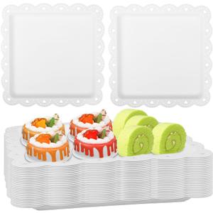 White Plastic Serving Trays,20 Pack Square Serving Platters Decorative White Tray Dessert Table Trays,Cake Serving Platters Catering Trays Cookie Serving Trays Fast Food Trays,9.6x9.6