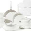 CAROTE 24pcs Detachable Handle Pots and Pan Set, Nonstick Induction Cookware, Removable Handle, RV Oven Safe Cookware, Cream White, A08834