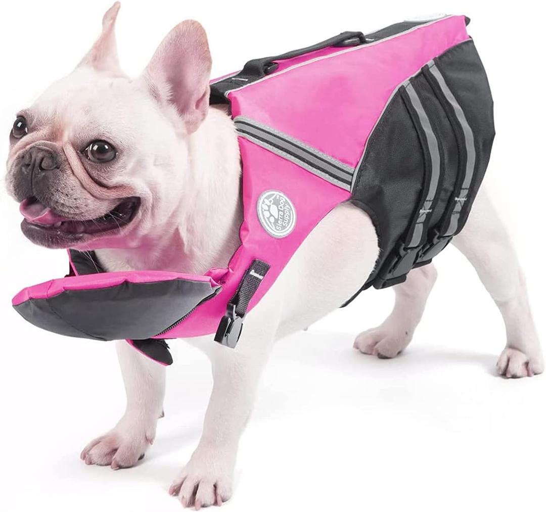 Petglad French Bulldog Life Jacket, Life Vest with Chin Float Rescue Handle for Corgi Pug, Adjustable High Visibility Flotation Swim Vest for Swimming Boating (Pink, Chest Girth 16.5"-29.5")