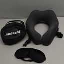 Neck Pillow Airplane Travel Set - Pure Memory Foam Travel Neck Pillow, Plane Pillow for Long Flights Essentials, Sleeping with 3D Contoured Eye Mask, Earplugs, Portable Bag (Darkgray-M) (Darkgrey)