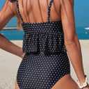 Dokotoo Two Piece Tankini Swimsuits for Women 2026 Square Neck Ruffle Cap Sleeve Bathing Suits Striped Swim Suits (Black, XXL)