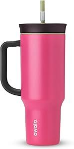 Owala Stainless Steel Triple Layer Insulated Travel Tumbler with Spill Resistant Lid, Straw, and Carry Handle, BPA Free, 40 oz, Dusty Pink