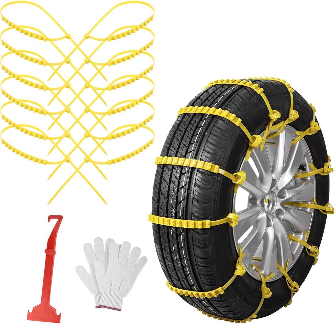 Qoosea Snow Chains 12 Pack Tire Chains for Car Trucks SUVUniversal Thickened Manganese Steel Emergency Snow Tire Chains Adjustable Anti-Slip Tire Cables Universal Fit (Yellow