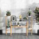 Wisuce Bamboo Plant Shelf Indoor, 3 Tier Tall Corner Plant Shelves Holder & Plant Display Rack for Outdoor Garden Indoor Home