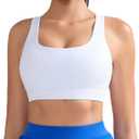 RUNNING GIRL Sports Bras for Women, Medium-High Impact Running Strappy Sports Bra with Removable Pads (White, XL)