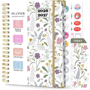 Planner 2026-2027, Weekly and Monthly Academic Planner, Jul 2026 - Jul 2027, 8.5"x11" Large Hardcover Daily Planner Calendar with Tabs for Women, Year Planning Agenda for Teacher and Student (Flowers-1)