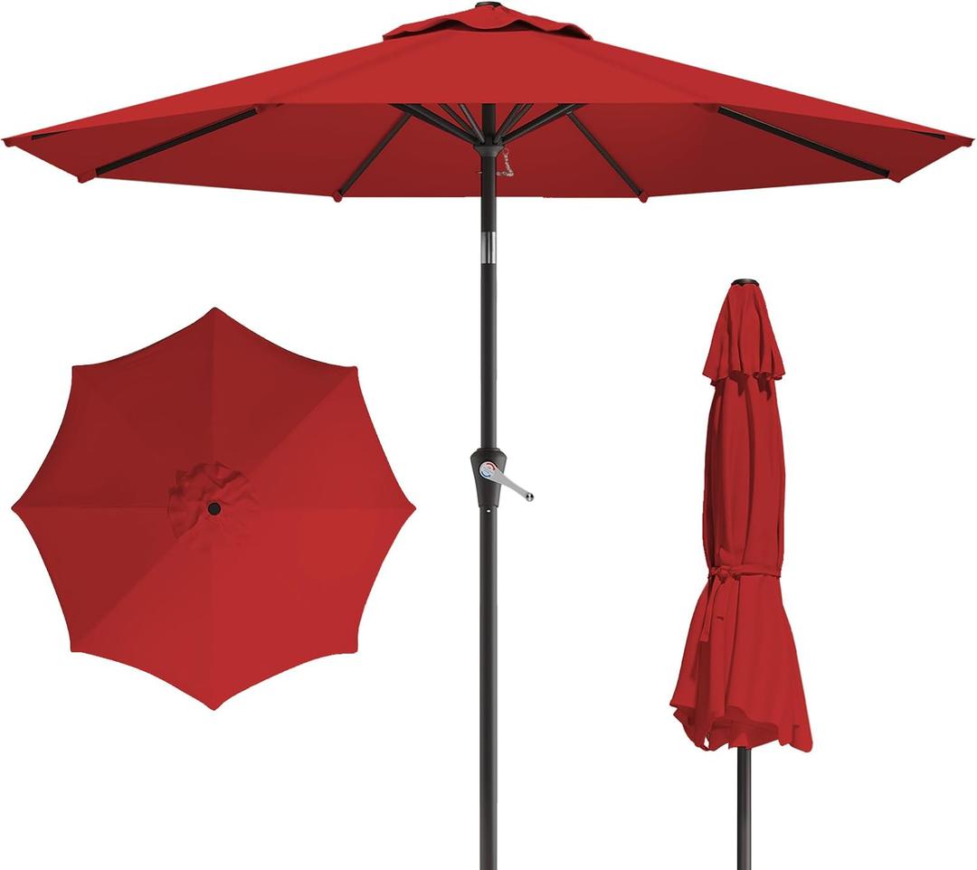 10FT Patio Umbrella, Outdoor Umbrella with Push Button Tilt and Crank, 8 Sturdy Ribs, UV Protection & Waterproof Market Umbrella for Pool, Backyard, Beach,Deck (Red), 120 inches