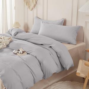 SAPHREAS 100% Washed Cotton Duvet Cover King Size Set, Linen Like Comforter Cover with Zipper Closure & Corner Ties (No Comforter), 104x90 Light Grey