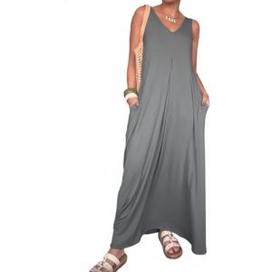 CHICME Women's V Neck Sleeveless Two Way Wear Maxi Dress 2026 Flowy Casual Summer Dresses Without Belt (Gray), XL