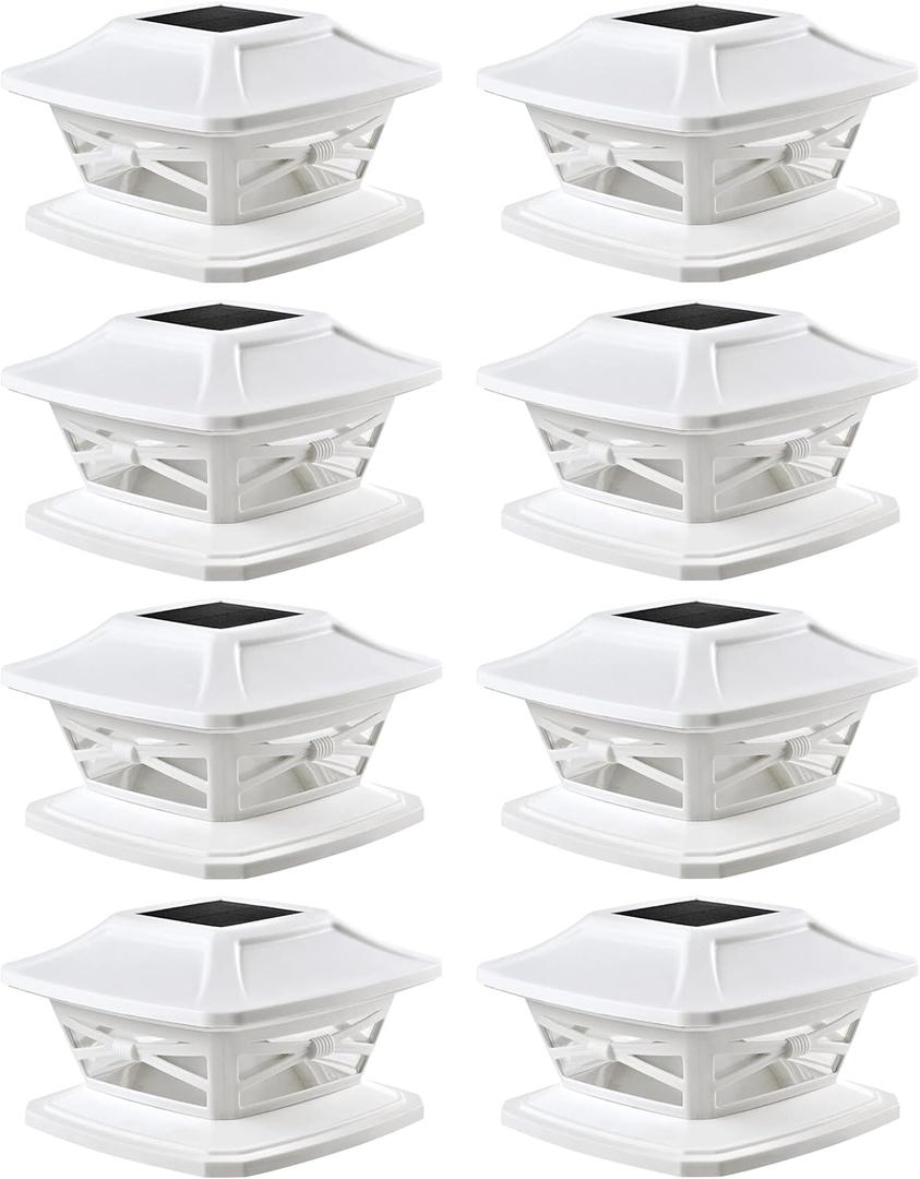Davinci Lighting Flexfit Solar Outdoor Post Cap Lights - Includes Bases for 4x4 5x5 6x6 Wooden Posts - Bright LED Light - Pearl White (8 Pack)