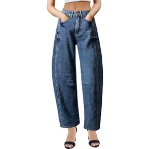 Women's Barrel Jeans for Women Wide Leg Mid Rise Baggy Loose Trendy Denim Ankle Pants Boyfriend Jeans (Medium, Blue)