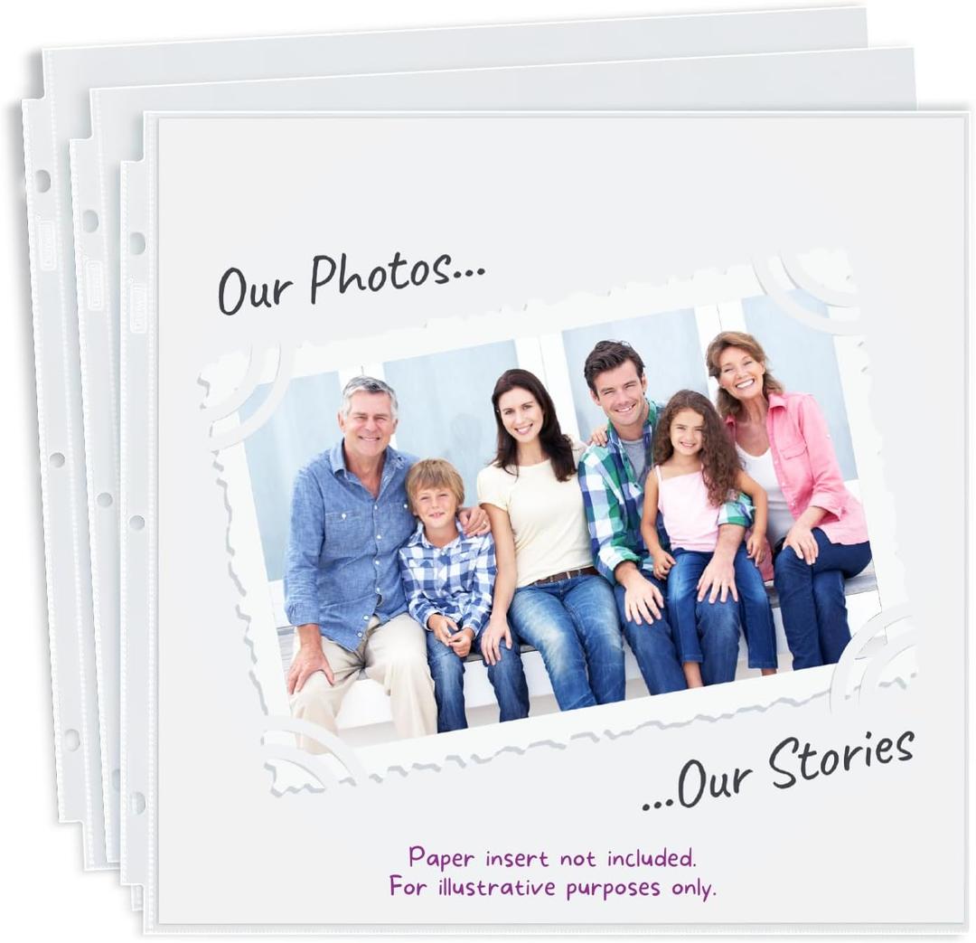 Dunwell Scrapbook Refill Pages 12x12 - (50 Pack) Super Heavyweight, Fits 3-Ring Scrapbooking Binders, Standard 12 x 12 Photo Album Pages, Sheet Protectors, Paper Inserts Not Included