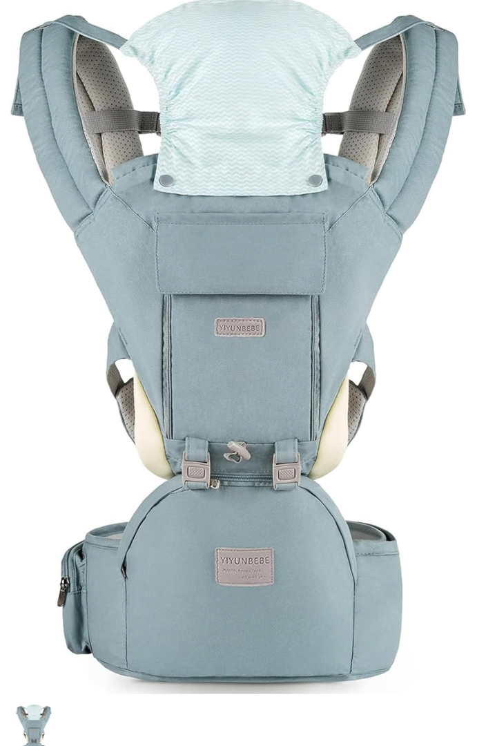 Baby - Carrier, 6-in-1 Baby Carrier with Waist Stool-, FRUITEAM Baby Carrier with Hip Seat for Breastfeeding, One Size Fits All - Adapt to Newborn, Infant & Toddler (Blue)