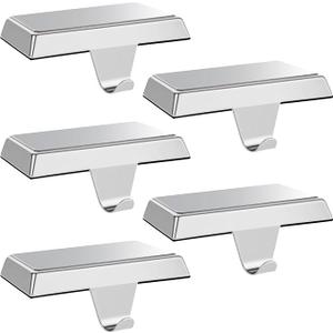 Palonu 2 Pcs Christmas Silver Stocking Holders, Heavy Duty Mantle Hangers with Non-Slip Pad, Weighted Stocking Hooks Christmas Ornaments for Xmas Holiday Fireplace Shelf Window Decoration