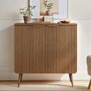 Natural Wood 29.5" Modern Fluted Sideboard  2-Door Buffet Cabinet with Adjustable Shelves, Multi-Space Storage Credenza for Living Room, Dining Room & Entryway (Walnut)