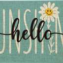 Spring Summer Front Door Mat Outdoor Non-Slip Teal Hello Sunshine Doormat Outdoor Rug Summer Door Mats for Porch Outside Entrance Decor 17"x30"