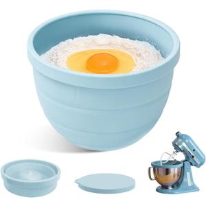 5 Qt Foldable Tilt-Head Silicone Liners for kitchenaid Stand Mixer, Silicone Bowl Liners with Lids, Kitchen Aid Accessories and Attachments for Baking and Cooking (1pcs Blue)