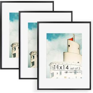 11x14 Picture Frame -11x14 Metal Picture Frame With Mat For 8x10 | 14x11 Frame Aluminum | Plexiglass And Hanging Hardware Included | 11 by 14 Poster Frame, Set of 3, Black (11''x14''-3P Plexiglass)