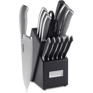 CUISINART Block Knife Set, 15pc Cutlery Knife Set with Steel Blades for Precise Cutting , Lightweight, Stainless Steel, Durable & Dishwasher Safe,C77SS-15P (8")