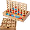 Glintoper Tic Tac Toe & 4 in a Row Table Games Set - Rustic Decor Wood Strategy Board Games for Families