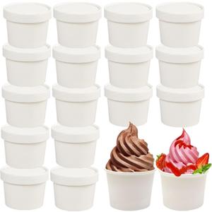 75 Pack Paper Food Containers with Lids, 8 Oz Cardboard Ice Cream Portion Cups, Reusable To Go Hot Dessert Bowls for Christmas Thanksgiving Gathering, White