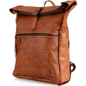 BERLINER BAGS Vintage Genuine Leather Backpack Utrecht XL, Laptop Backpack, Travel Backpack for Women and Men - Brown