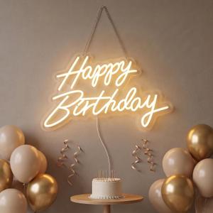 Happy Birthday Neon Sign, 19.6x11.8in LED Dimmable Warm White
