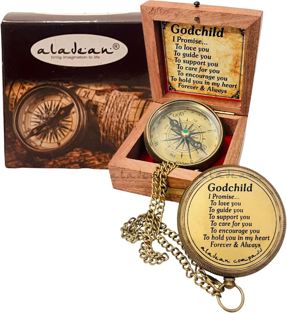 Gift for Godchild Compass | Godson Goddaughter - I Promise to Love You Baptism gifts Christian Communion Confirmation Christmas Birthday Gifts for Boys Girls Kids
