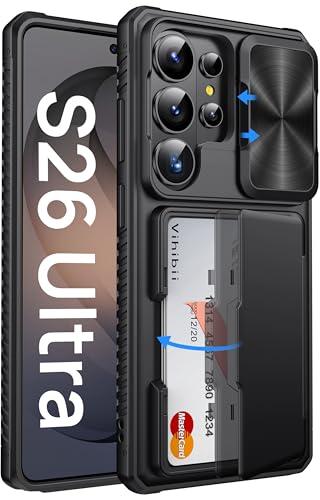 Vihibii for Samsung Galaxy S26 Ultra Case with Card Holder (4 Cards) RFID Blocking & Slide Camera Cover, Military Grade Drop Protection, Wallet Phone Case for Samsung Galaxy S26 Ultra 6.9" 2026, Black