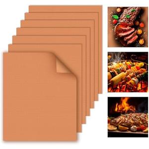 WIBIMEN Grill Mats for Outdoor Grill, Copper 7pcs Grill Mat, 100% Non-Stick PFOA Free 15.75 x 13", Heavy Duty, Reusable and Easy to Clean - Gas Charcoal & Electric BBQ