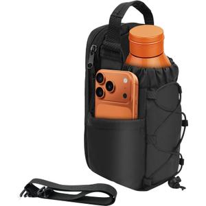 Magnetic Gym Bag for Men Women-Water Bottle Carrier Holder with Strap & Phone Pockets for 40oz Tumbler with Handle, 4 Built-in Magnets Small Gym Bag for Sports, Concert Airline Travel Walking (Black)