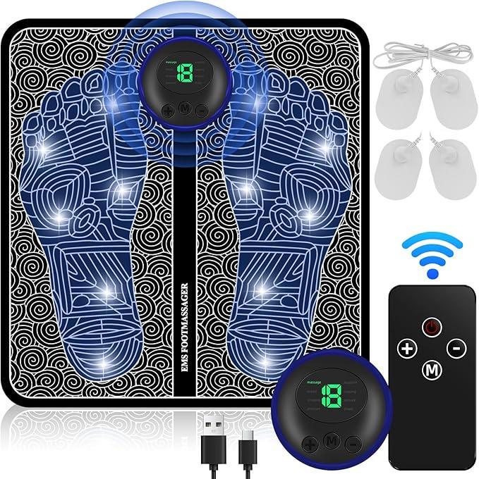 Foot Massagers for Pain and Circulation - Foot Massager, EMS Electric Massage Mat for Feet and Legs with Rechargeable Foot Massager with Remote Control