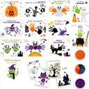 32 Pcs Halloween Craft Kit DIY Handprint Card with 3 Pcs Ink Pads Make Your Own Halloween Greeting Cards Unique Party Gifts for DIY Art Craft Activity Supplies