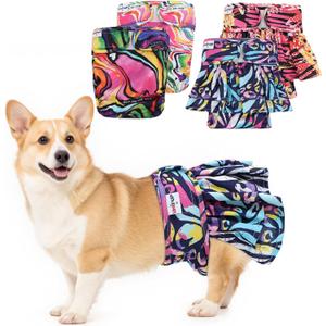 Female Dog Diapers Reusable No Tail Hole Period Panties Washable Diapers Female for Docked-Tail Frenchie French Bulldog Boston Terrier Without Tail (2 Pack Regular+2 Pack Skirts) U-WWDQB01L