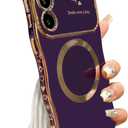 ZONRW for Samsung Galaxy S23 Case Magnetic,for Women Girls Soft Cute Wave Frame Curly Shape Love Heart Luxury Plating Phone Case Compatible with MagSafe Shockproof Back Cover 6.1"-Dark Purple