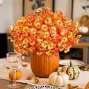 2 x Alupssuc 20 Bundles Artificial Fall Flowers for Outdoors Decoration, Faux Pansies Fake Mums Flowers Plants, UV Resistant No Fade Realistic Silk Pansy for Porch Planter Garden Patio Yard, Autumn Orange