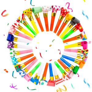 VEYLIN Party Blowouts 58
 Pack, Assorted Colours Party Blowers with Plastic Mouthpieces, Paper Noisemakers for Kids Party Bags, Birthday & New Year Celebrations
