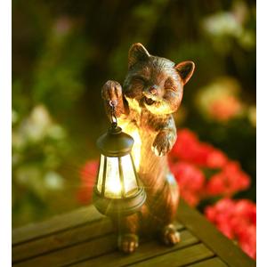 Outdoor Cat Garden Statue: Solar Garden Decor with LED Lantern Patio Yard Lawn Decorations Cat Lover Gifts for Women