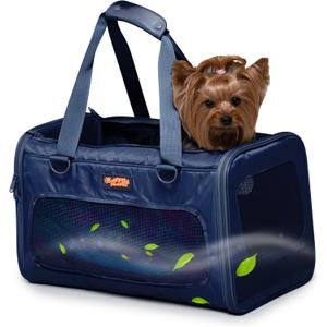Portable Soft-Sided Pet Carrier for Puppies and Kittens, Airline Approved Travel Bag for Small Dogs and Cats up to 26 lbs  Breathable, Comfortable and Collapsible  Blue