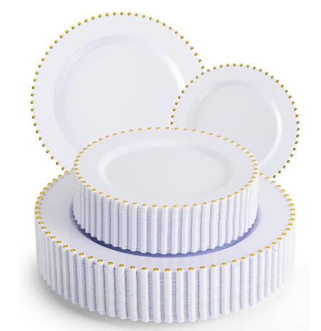 EI 60pcs White Plastic Plates with Gold Rim,Heavy Duty 10" Dinner & 7" Dessert Plate Disposable,White and Gold Plate for Party,Wedding,Birthday,Afternoon Tea,Spring,Mother's Day,Valentine's Day