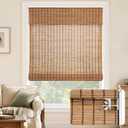 LazBlinds No-Drill Cordless Roman Shade - Light Filtering Natural Wood, Easy Install Bamboo Blind for Windows 33" W x 64" H, Malay Umber
