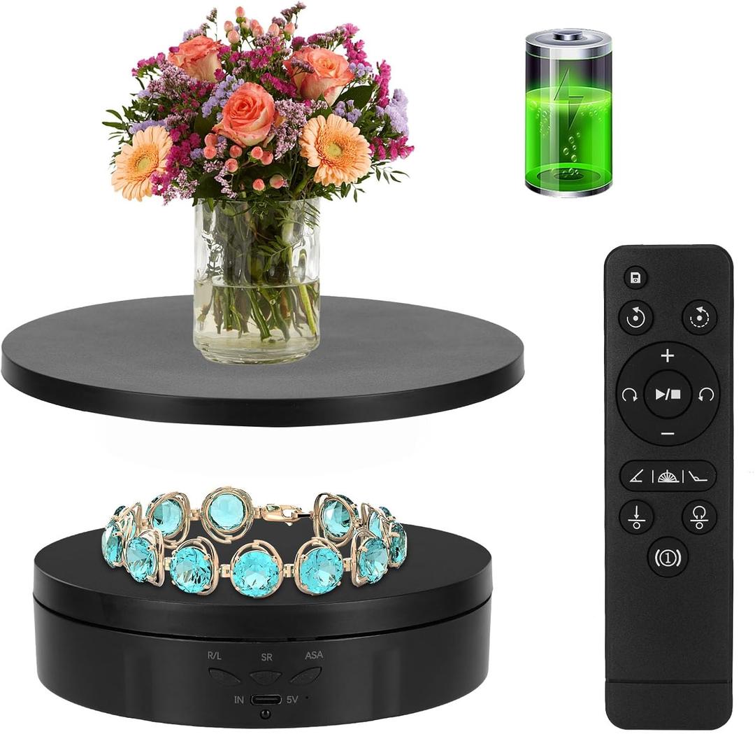 2 in 1 Motorized Rotating Display Stand with 5.74 /8.66 inch Replacement Cover, Remote Control 360 Degree Electric Turntable Display Stand Max 22lbs Load Auto Lazy Susan for Photography LiveStream