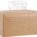 Tissue Box Cover PU Leather Tissue Holder Square Facial Tissue Case Facial Paper Organizer Dispenser for Bathroom, Vanity Countertop, Tabletop, Car, Rectangle, Khaki