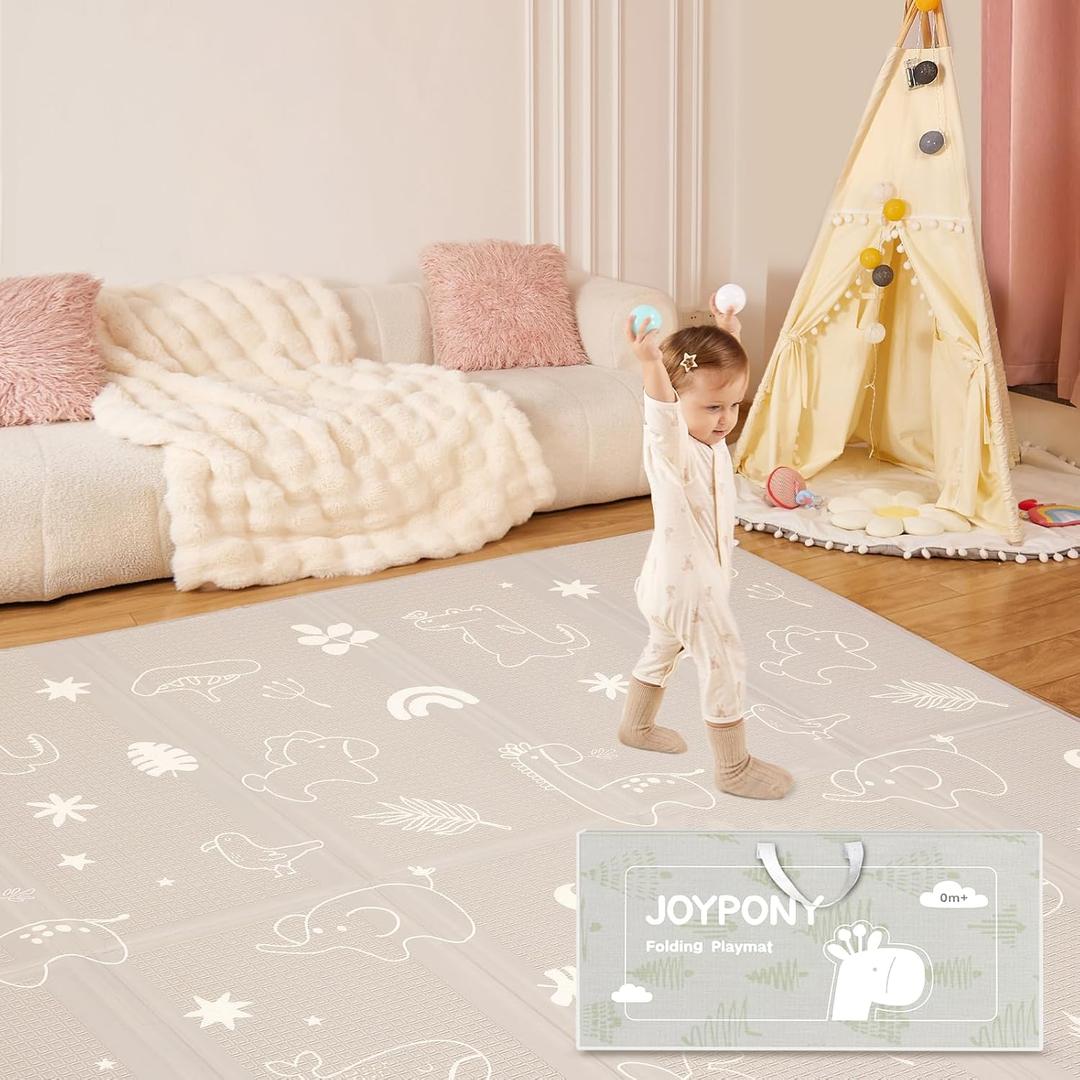 Joypony Baby Play Mat 79x 71 Inch, Extra Large Foldable Play Mats for Babies and Toddlers, Waterproof & Anti-Slip Portable Baby Floor Mat for Tummy Time, Non Toxic Foam Play Mat for Floor Travel Bag