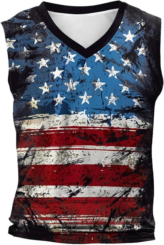 Mens 4th of July Shirt American Flag Sleeveless Beach Tank Top for Men Workout Gym, Size XL