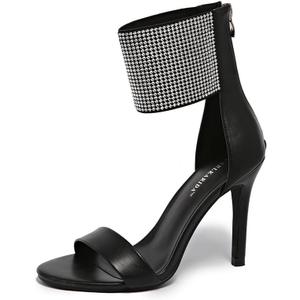 Women's High Heel Sandals Open Toe Ankle Tie Dressy Heeled Sandals for Prom, Party, Evening Events, 3.93 Inch Comfortable Thin Block Heels (Black, XL)