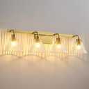 AIJIASI Bathroom Vanity Light Fixtures 4-Light Modern Vanity Lights for Bathroom Brass Gold Bathroom Lighting Fixtures Over Mirror with Ribbed Glass Shade for Bath Restroom 34 Inch
