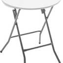White 24" Round Plastic Folding Table Commercial Portable for Picnic Party Camping Banquet Card Dining Wedding Event Home Kitchen Indoor Outdoor