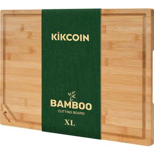 Bamboo Cutting Boards for Kitchen, Extra Large Wood Cutting Board with Deep Juice Groove and Handle Heavy Duty Chopping board, Kikcoin, 17.6" x 12"