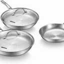 8/10/12Inch Pure Titanium Hammered Pro Pan with Two Lids, Non-Toxic Skillet for Cooking, PFAS/PFOA/PTFE Free Cookware, Dishwasher&Oven Safe, Kitchen Induction Compatible